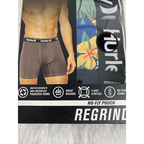3 Pack Hurley Men's Regrind Boxer Briefs Size L Green Blue Floral Stretch - Picture 10 of 10